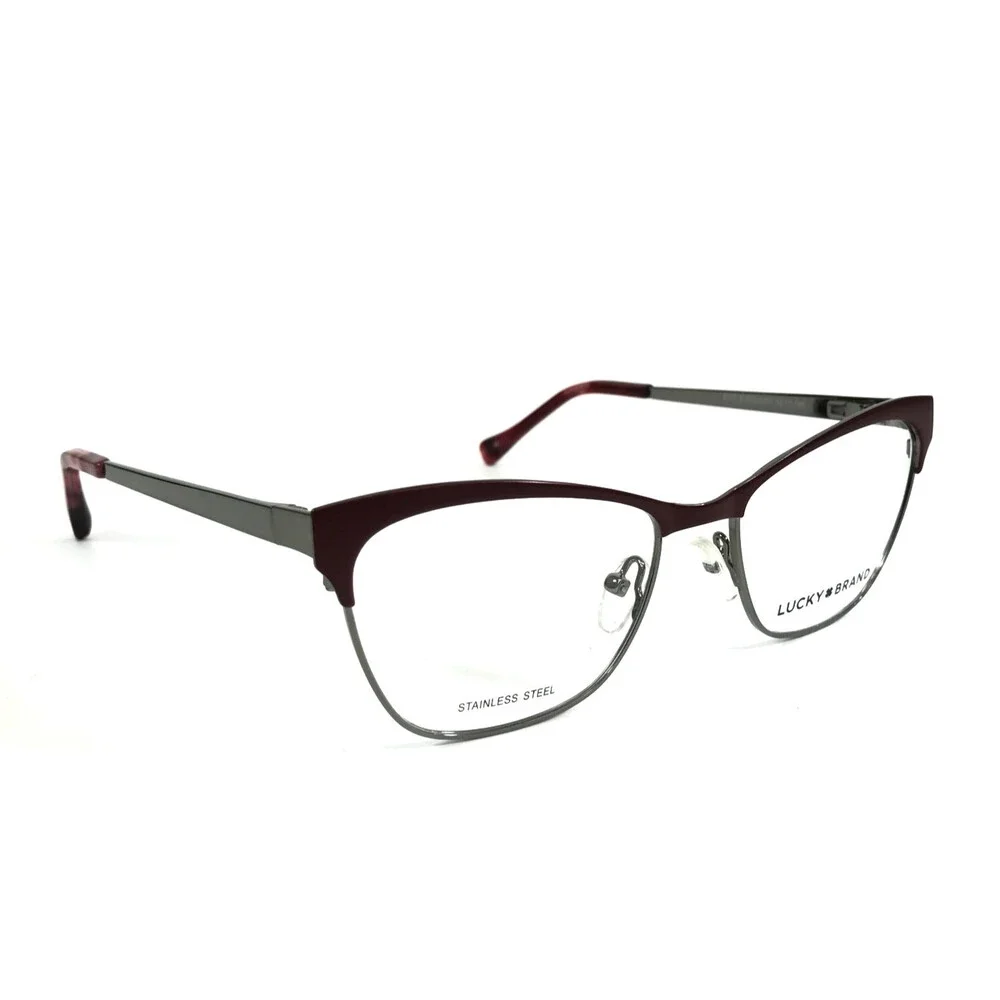 Lucky Brand Eyeglasses Frames D108 BURGUNDY Red Silver Cat Eye 52-17-140